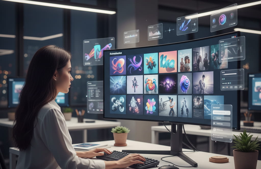 AI artist using advanced tools to create professional visuals for digital projects