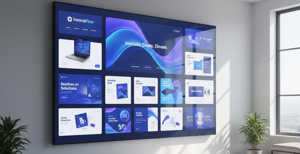 Examples of AI artist services including branding, marketing, and digital visuals