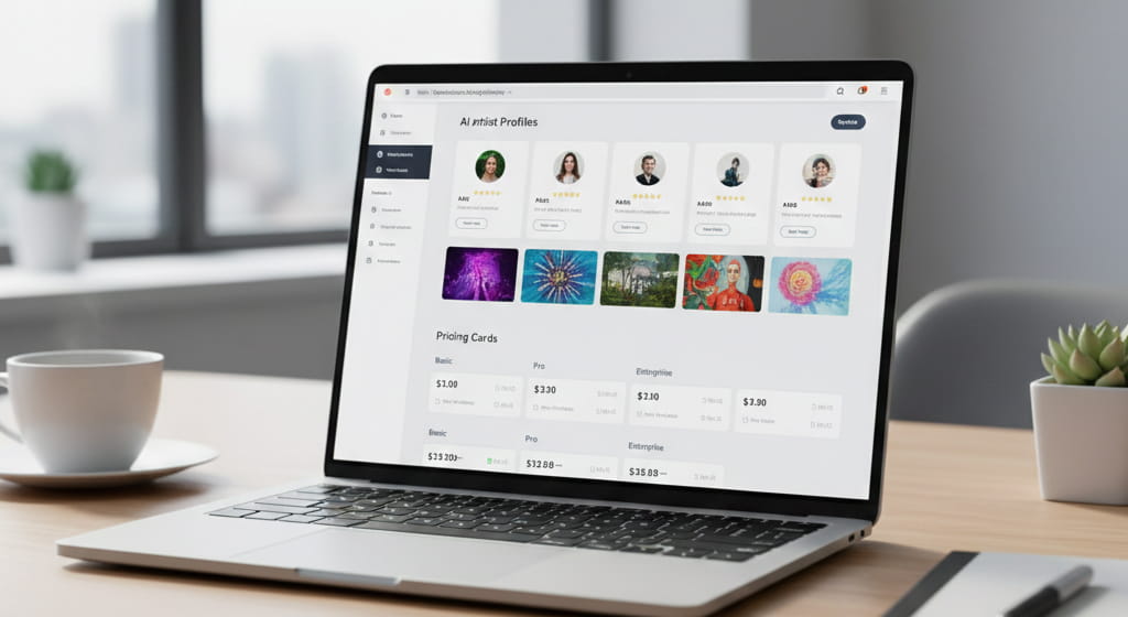 Browsing professional AI artist profiles on an online freelance marketplace