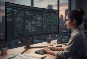 Prompt engineer creating structured AI prompts for business workflows
